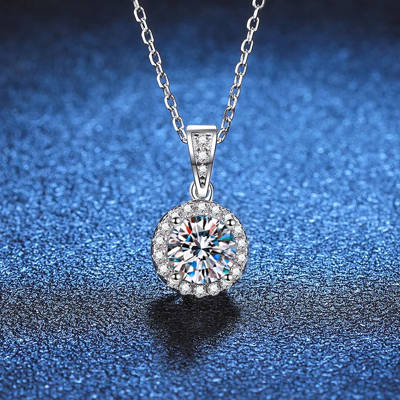 D color moissanite necklace round bag 1 carat pendant silver necklace moissanite necklace platinum PT950 mark