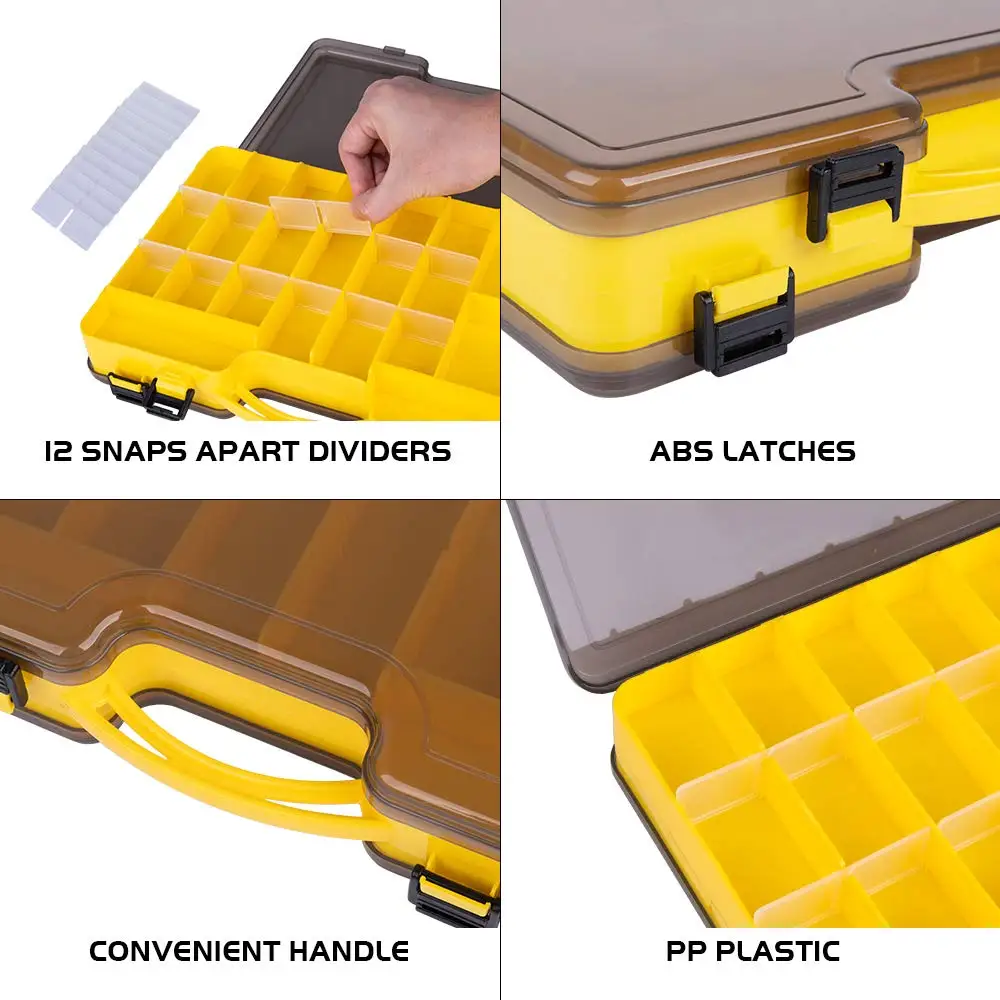 Goture Fishing Box Fishing Tackle Box Organizer Double Sided Plastic Storage Portable Handle Included 44 Compartments Hard Case