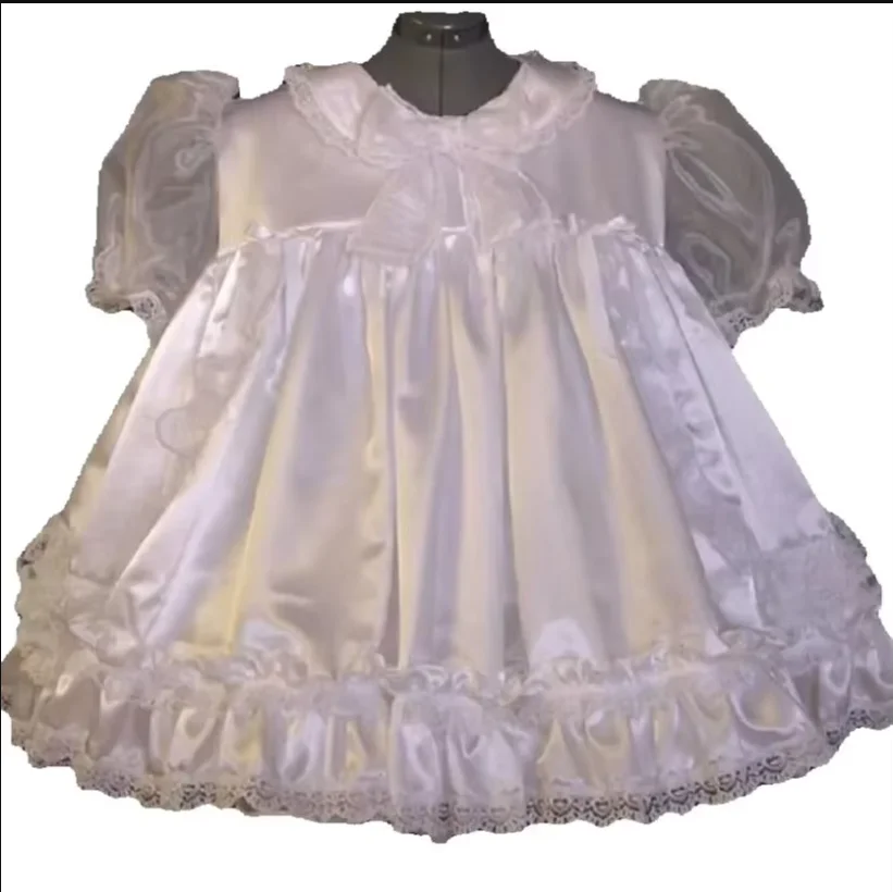 Fashion French Adult Giant Baby Sissy Sexy Pink Satin Lace Dress Girl Prom Maid Dresses Lockable Custom Multi Color