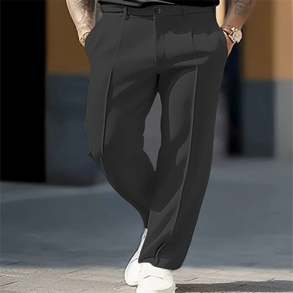 Mens Trousers British Style Commuter Casual Pants Fashion Business Solid Color Trendy Daily Straight Pants Men'S Clothing 2024