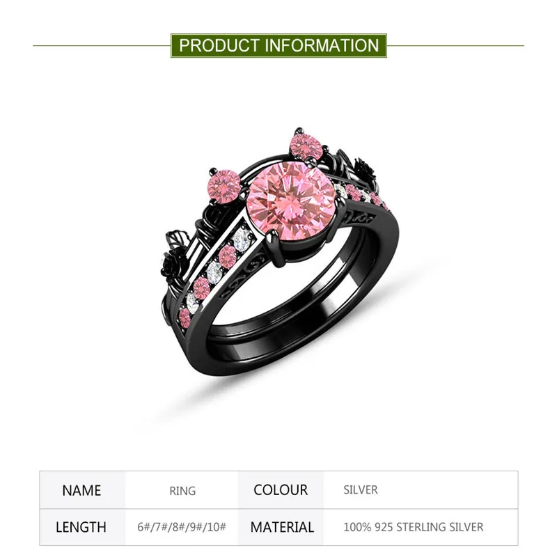925 Sterling Silver Black Rings For Women Fashion Wedding Party Jewelry