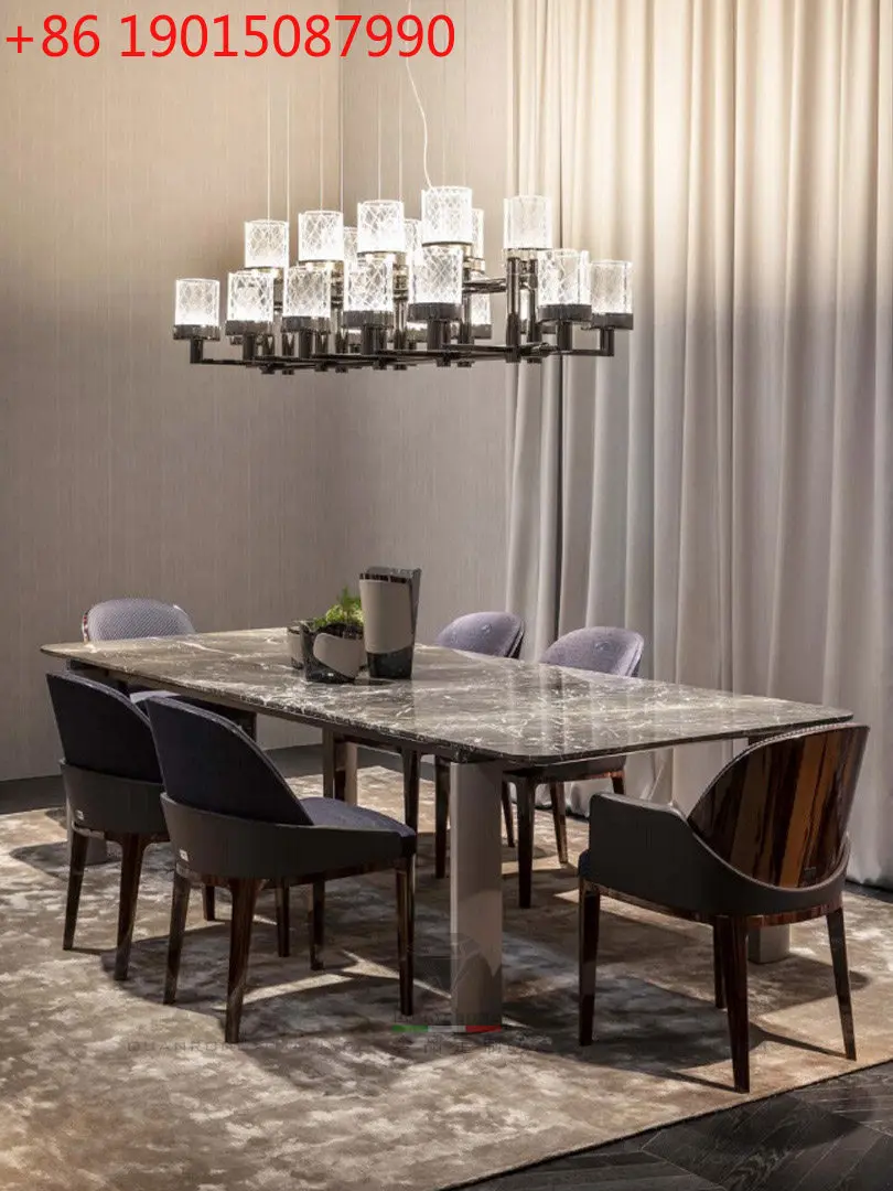 

Высококачественная атмосфера и светлая роскошь Современный простой обеденный стол Серый мраморный восьмиместный длинный обеденный стол