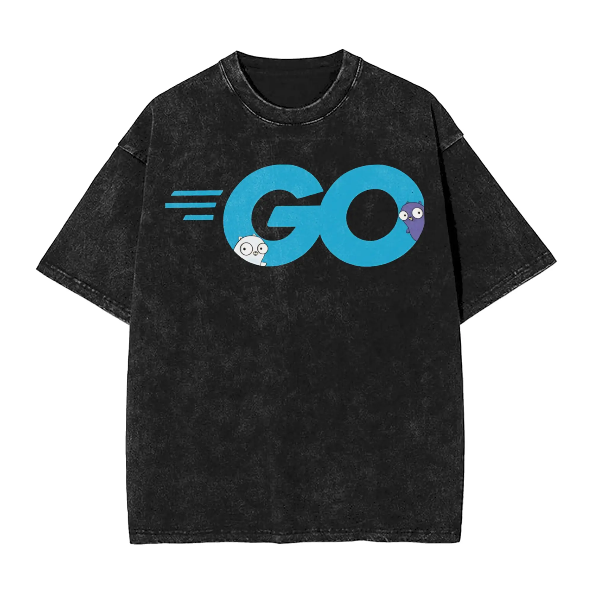 2025 Golang Go Logo with Embedded Gopher Mascots  Washed T Shirt Apparel Harajuku T-Shirt  Men Women Tee Shirt