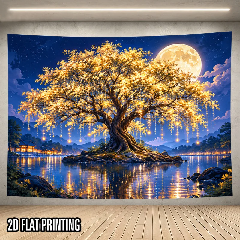 Vibrant Moonlit Tree Landscape Wall Mural Canvas Art for Living Room Bedroom Decor