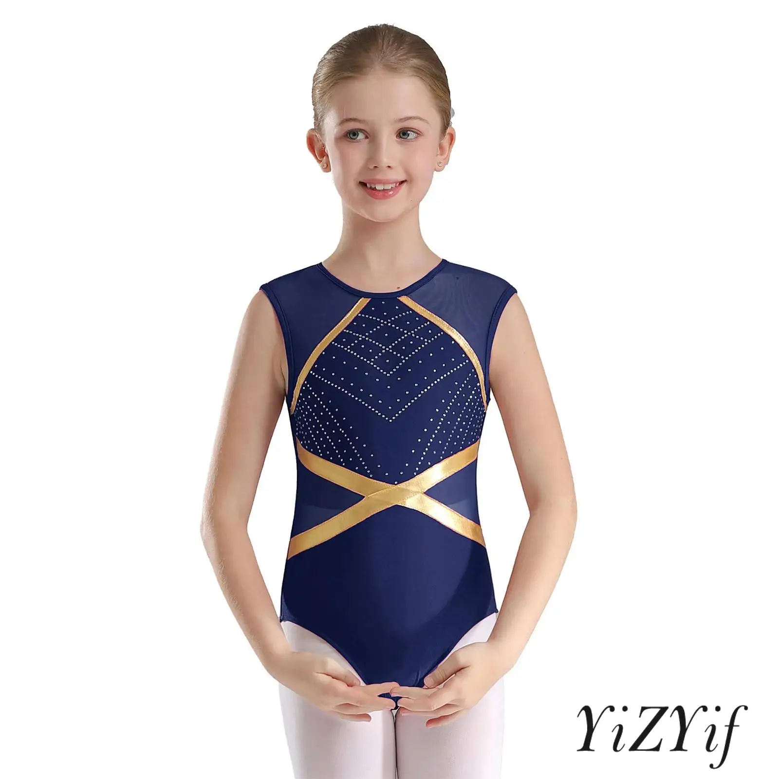 

Kids Girl Ballerina Bodysuit Outfit Keyhole Back Sleeveless Leotard+Shorts+Hair Tie Headwear Set Gymnastics Ballet Dance Costume