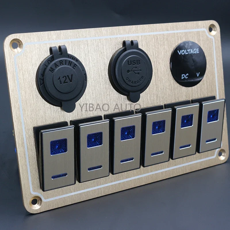 Digital Display Super Metal   4-8 Gang ON Off Switch for Boat Car Marine ATV UTV with Blue LED USB  Rocker Switch Panel