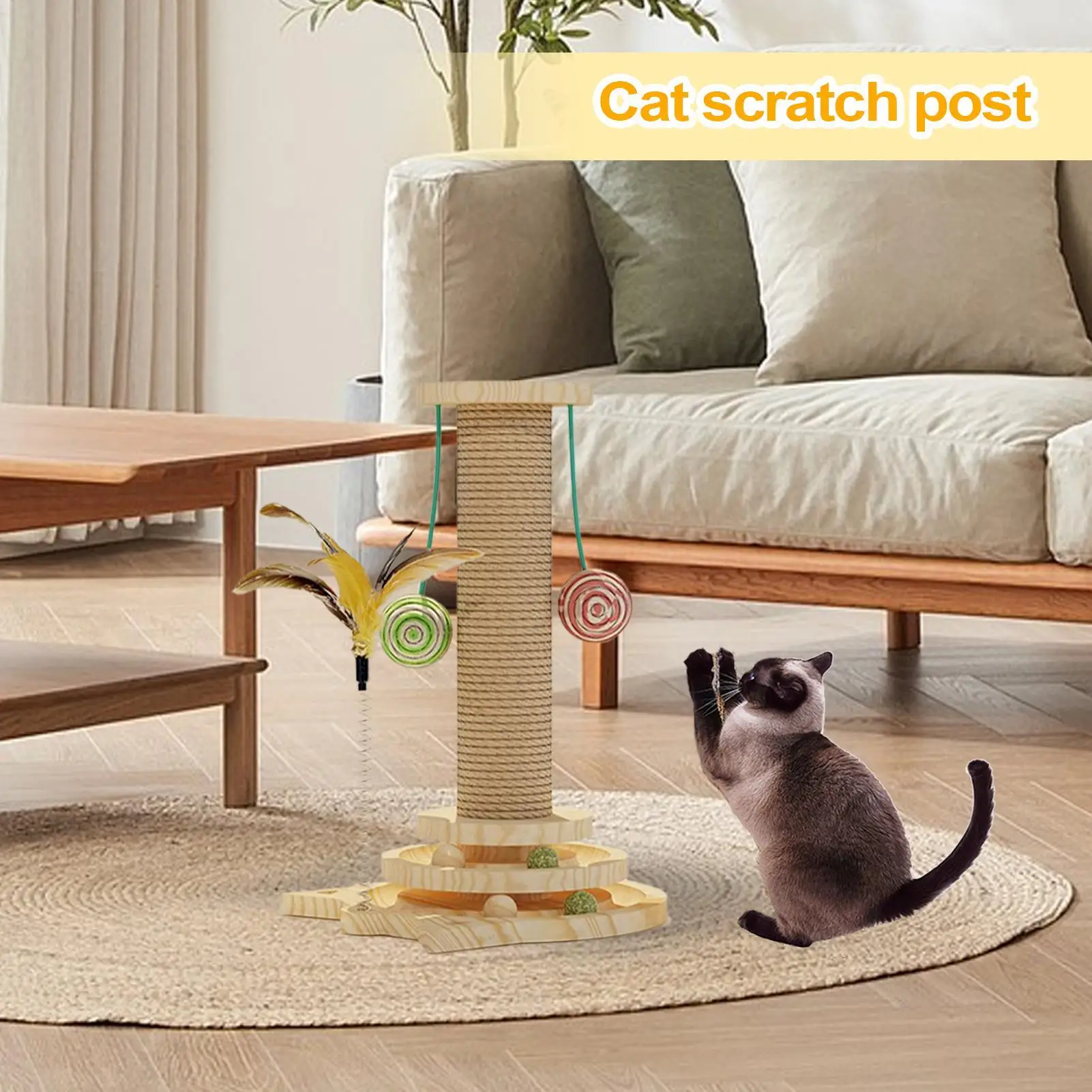 

Cat Post Sisal Cat Scratcher Interactive Reusable Anti-Tilting Kitten Toy For Floor Kitten Encouraging Exercise Exercise Keeping