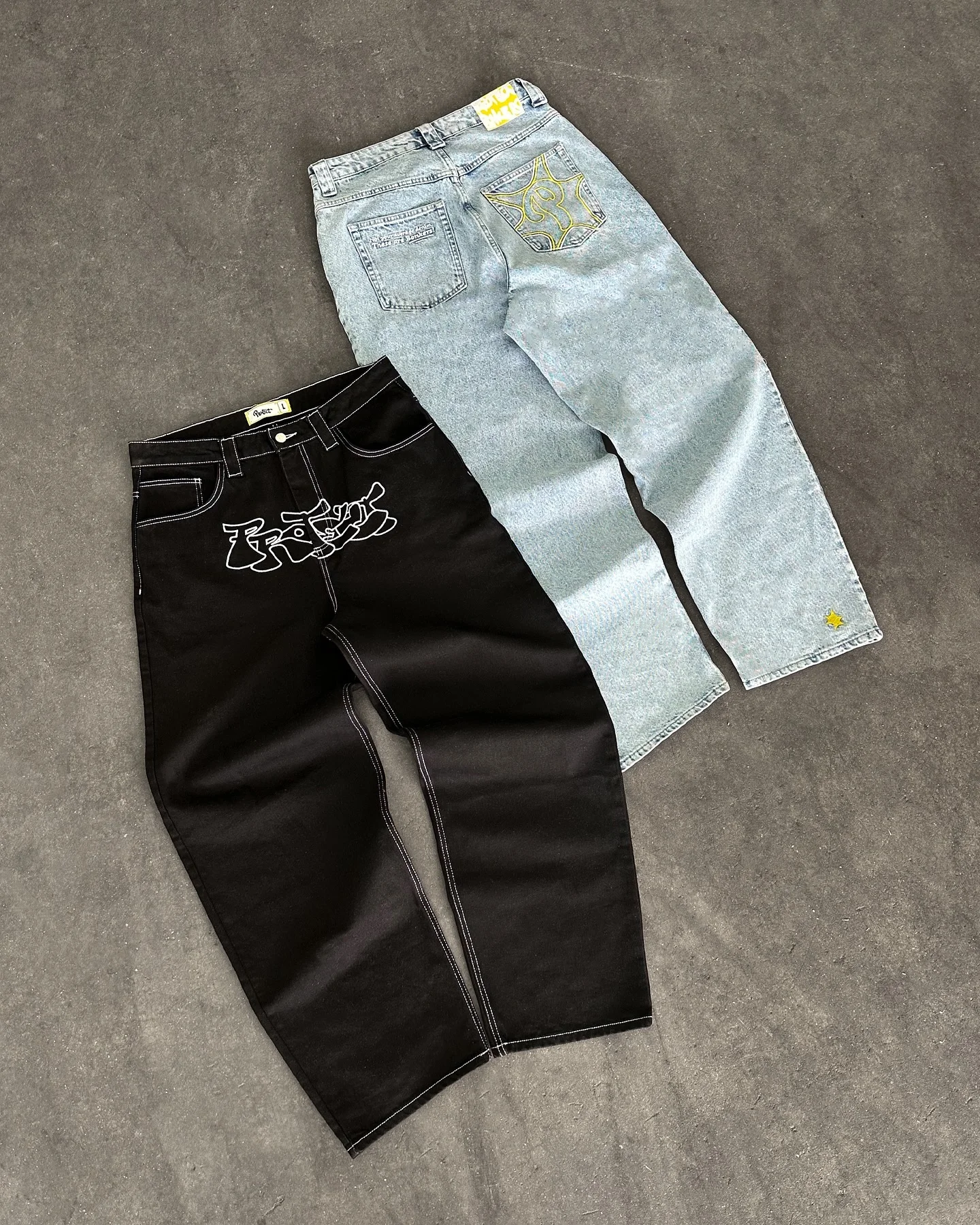 Jeans Masculinos Vintage Protect, Harajuku, Hip Hop, Carta Bordada, Azul Baggy, Cintura Alta, Perna Larga, Streetwear, Calças, Y2K