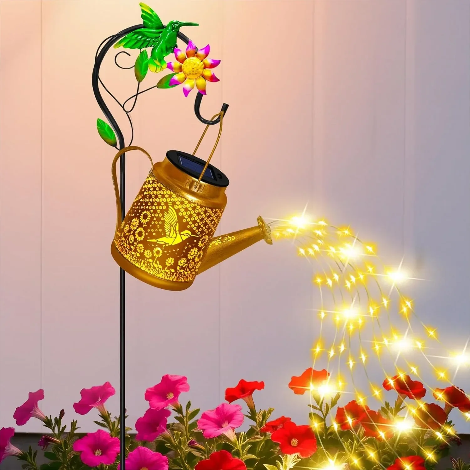 

Hummingbird Solar Lanterns Garden Decor, Waterproof Watering Can with Shepherd Hook, Outdoor Landscape Pathway Yard Light, Gifts