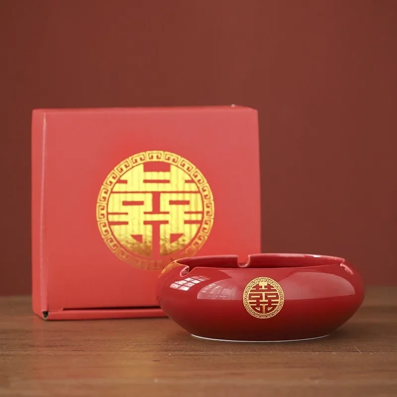 Wedding supplies golden double happiness red ashtray creative ceramic personality wedding ashtray