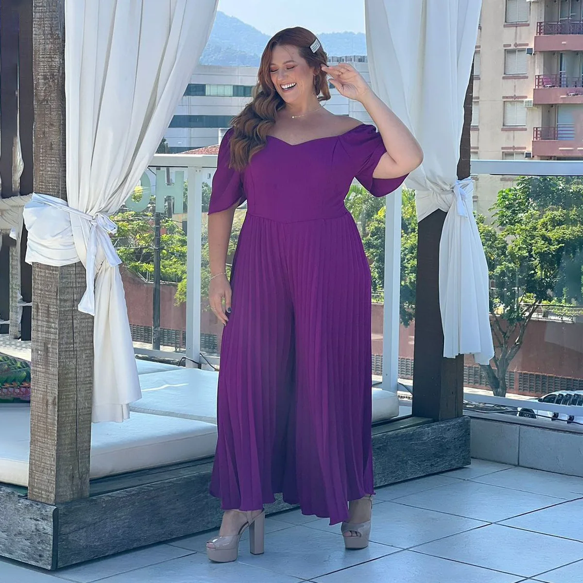 Plus Size Pleated Jumpsuit Female Off Shoulder Clothing Women One Piece Outfit Wide Leg Pant 2023 Summer Autumn Elegant Jumpsuit