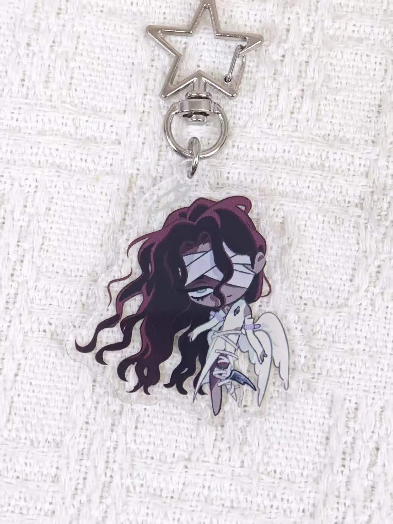 Alien Stage Chibi Acrylic Keychains, Angel Demon Theme Anime Characters Star Clasp Key Chain, Aesthetic Bag Pendant Gift for Fa view 4