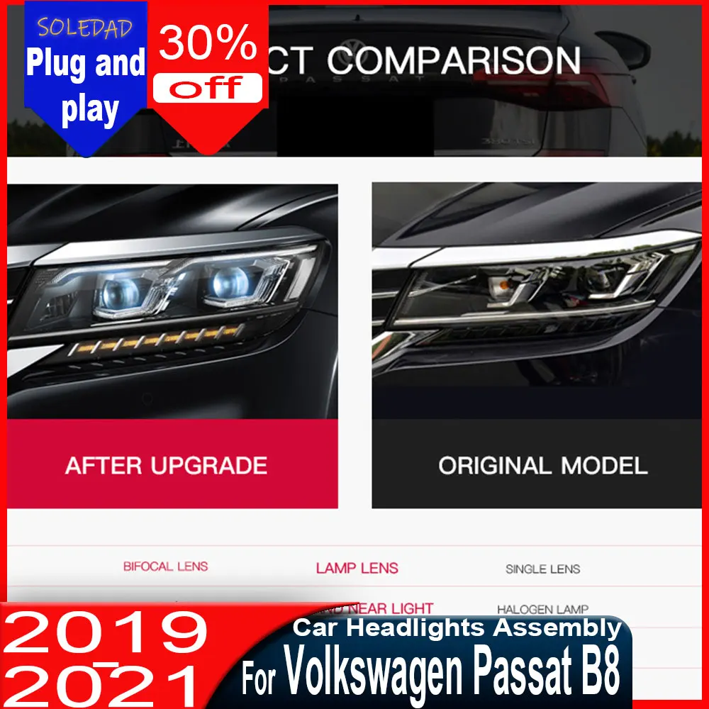 

Фары для VW Passat 2019-2021 (Passat B9), версия для США, с ДХО, указателями поворота, ближним и дальним светом, проекционными линзами