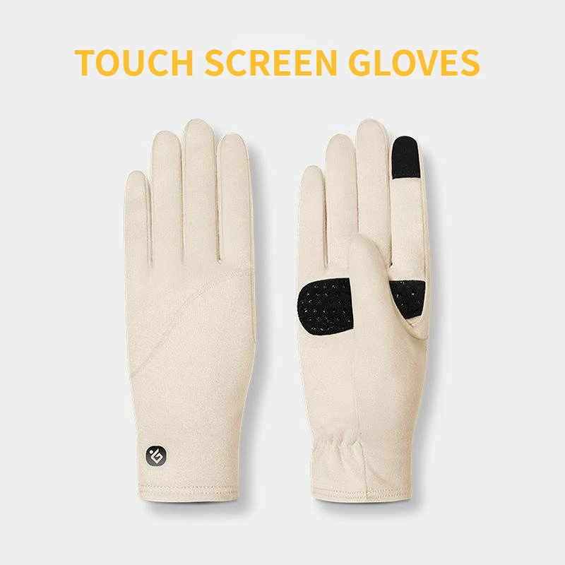 New Winter German Velvet Gloves Warm Women's Thickened Double Layer Plush Soft Comfortable Palm Anti-skid Touch Screen Gloves