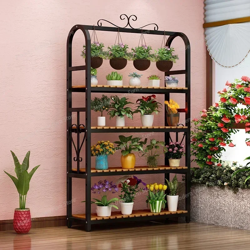 Tiered Metal Plant Shelf Black Floor Hanging Flower Plant Shelf Outdoor Display Prateleiras De Plantas Balcony Furniture