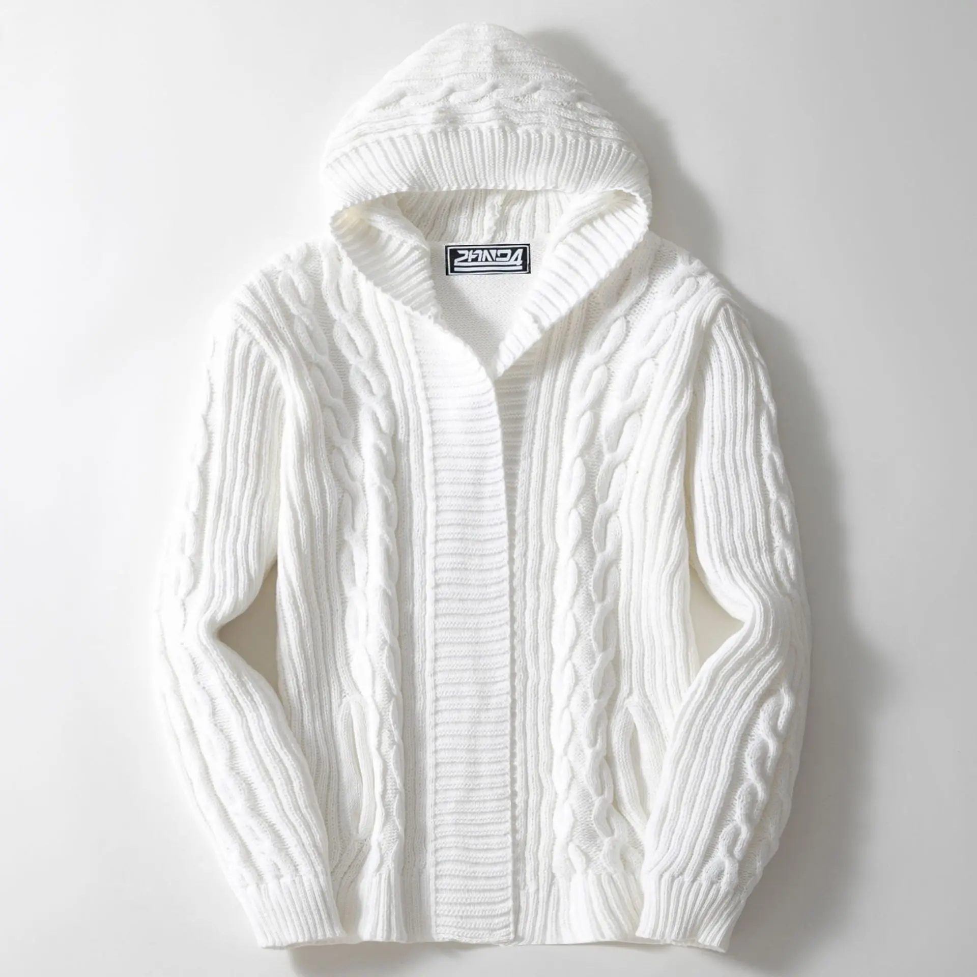 

Fashion Solid Color Twisted Flower Knitted Hooded Cardigan Mens Autumn Winter Long Sleeved Sweater Jackets Casual Knit Hoodie