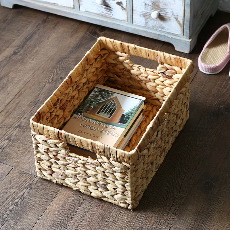 Storage Baskets Containers Desktop Natural water hyacinth Rectangular Storage Bins Organizer Box woven straw baskets mx909956