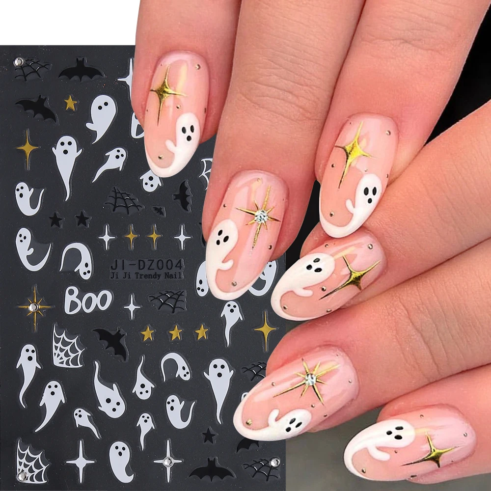 Cute Ghost Nail Stickers, Pumpkin Rhinestones Design, Coração, Spider Web Slider, Encantos Manicure Decalques, Decoração de Halloween, LEBJI-DZ