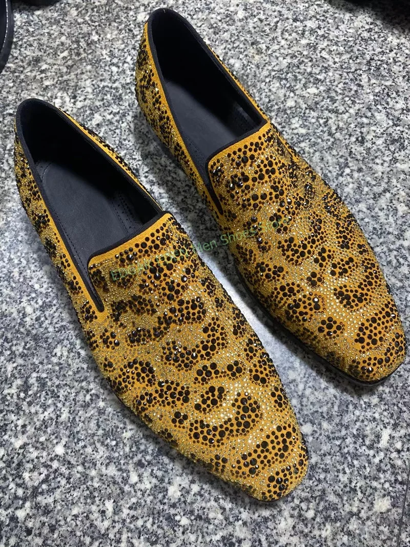 

Stylish Rivet Decoration Men's Loafer Single Shoes Round Toe Spring Male Comfortable Slip On Gold Party Wedding Shoes