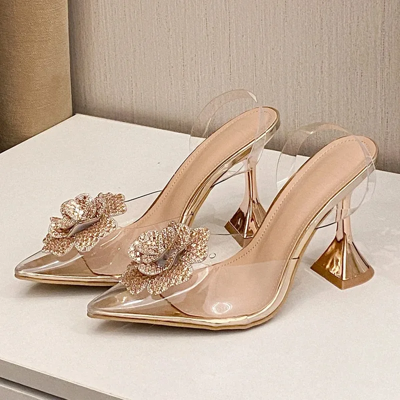 

Women's PVC Transparent Floral Crystal High Heels Slingback Pumps Spring 2025 Fashion Elegant Shoes Zapatos De Mujer