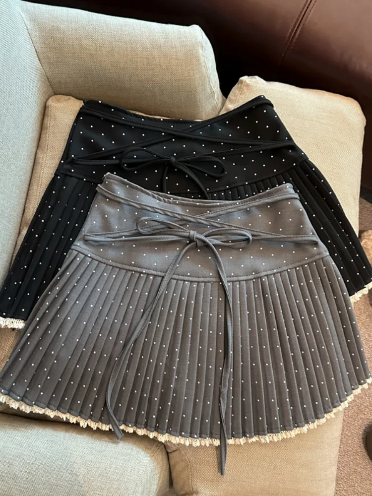 

Женская короткая юбка А-силуэта с высокой талией, в горошек, с бантом, в винтажном стиле, присборенная, из полиэстера