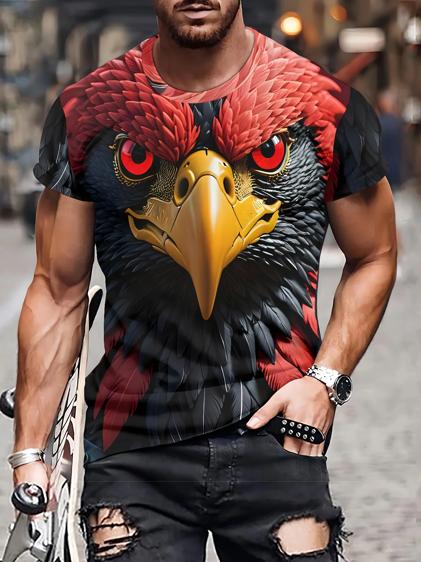 تي شيرت رجالي بنمط ثلاثي الأبعاد، نسخة عادية، ملابس غير رسمية، ملابس يومية وحفلات، أزياء حضرية، تصميم أنيق #1