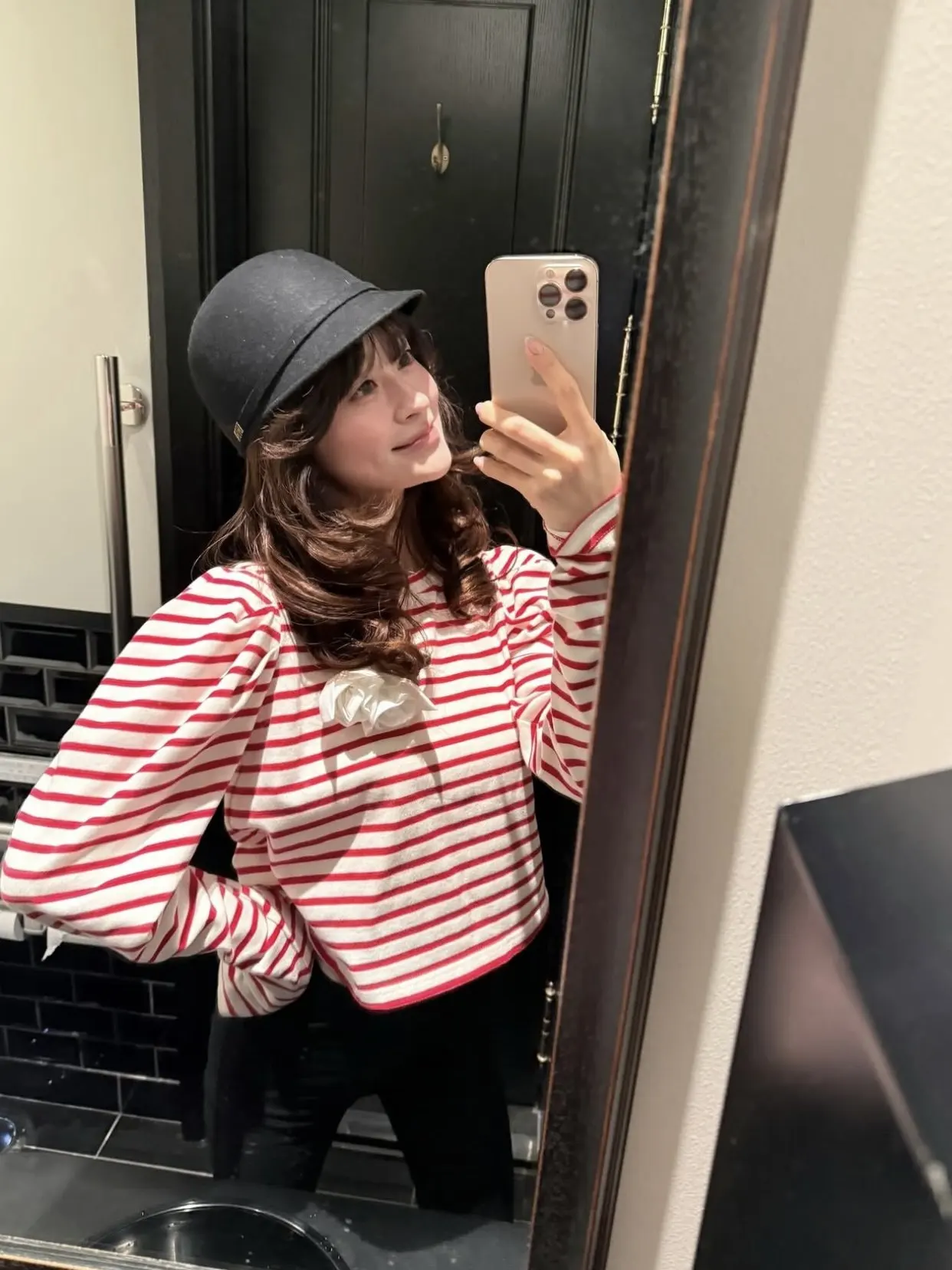 Women Rose Print Stripe T Shirt Casual Sweet Style Short Sleeve Blouse Top