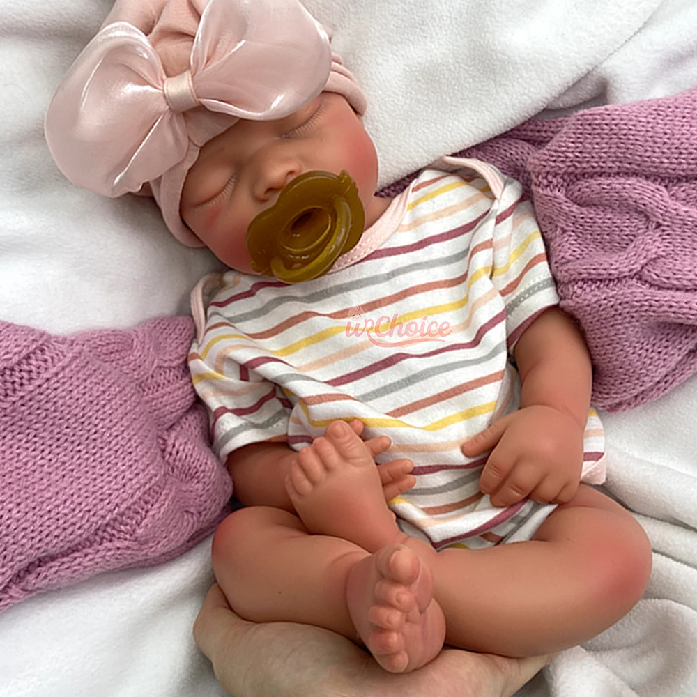 Lifelike 17" Handmade Painted Silicone Reborn Baby Dolls Open Mouth Newborn Sleeping Girl Real Life Soft Weighted Body Gift Toy