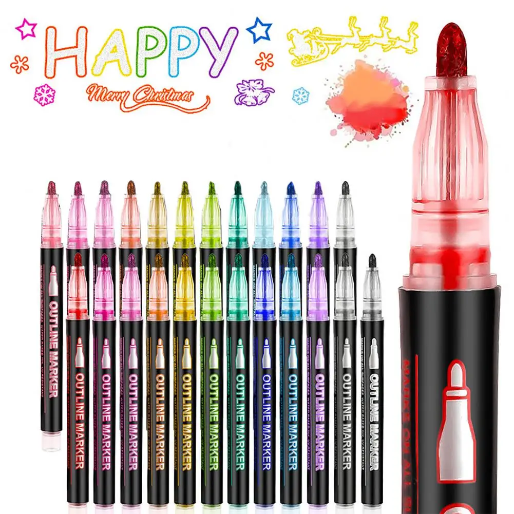 

Envelope Decorating Pens Glitter Outline Pens Bright Color Glitter Outline Markers 12/24pcs Double-line Contour Pens for Diy