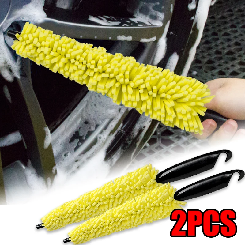 Car Wheel Cleaner Brush Tool Portable Microfiber Wheel Tire Rim Brush with Plastic Handle Car Detailing Auto Wash Cleaning Tool