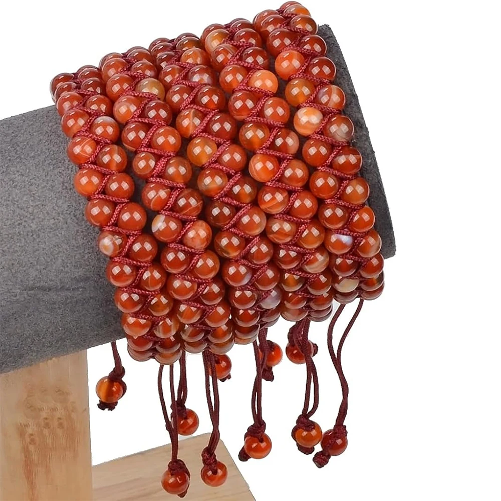 1pc 6mm Nature Carnelian Red Agate Stone Double-layer Braided Adjustable Bracelet Suitable For Men And Women Daily Wear