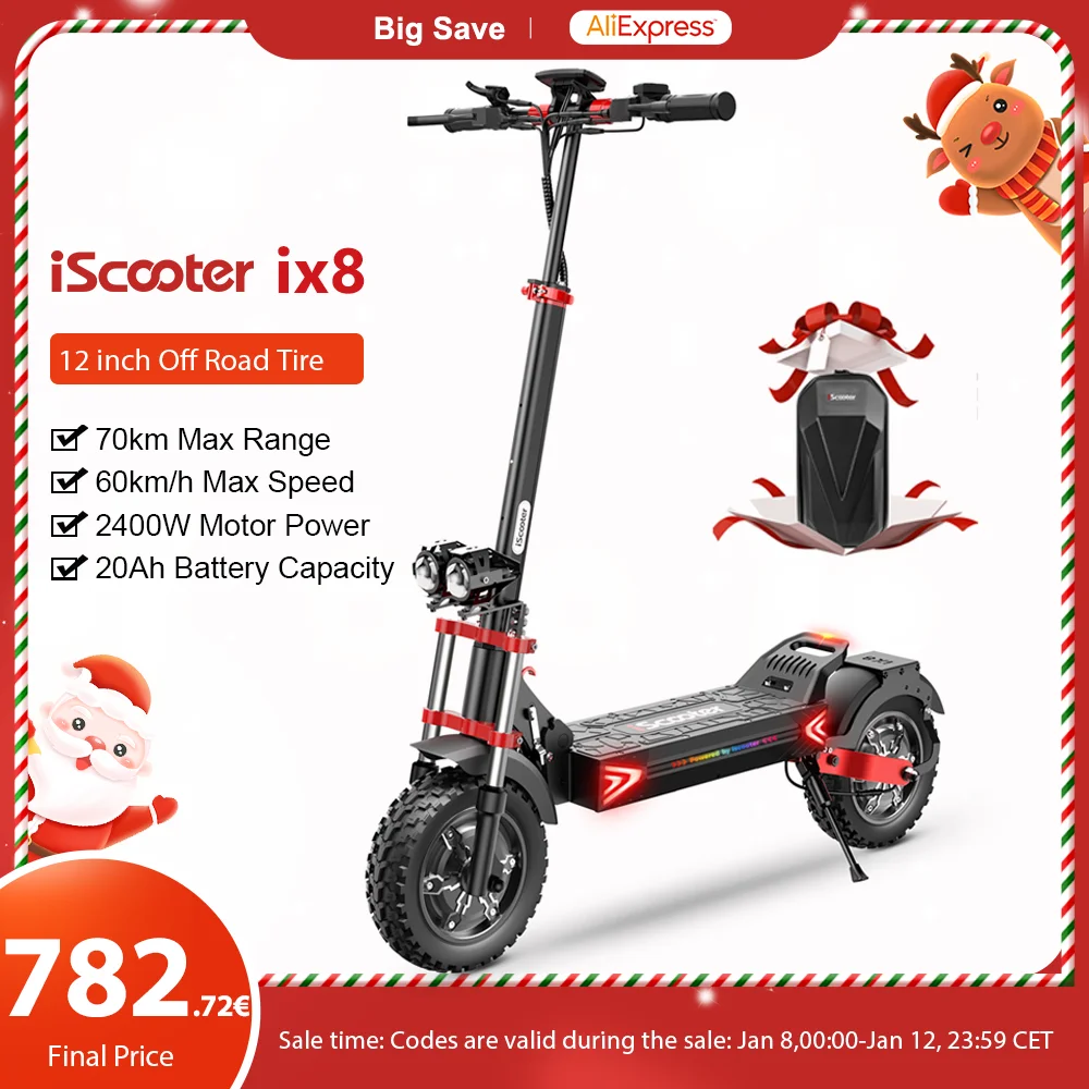 iScooter iX8 Electric Scooter 2400W 20Ah Scooter Dual Motor 12inch Anti-skid Off Road Pneumatic Tire 70km Range 60km/h eScooter