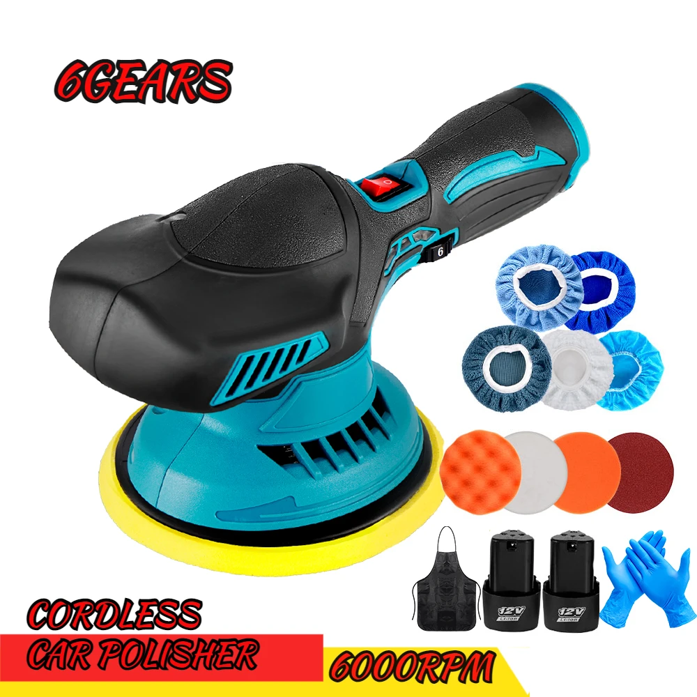 

6000RPM Cordless Mini Polisher Car Polishing Machine 12V Electric Cars Polish Machines Adjustment 6Speeds Auto Detailing Tool