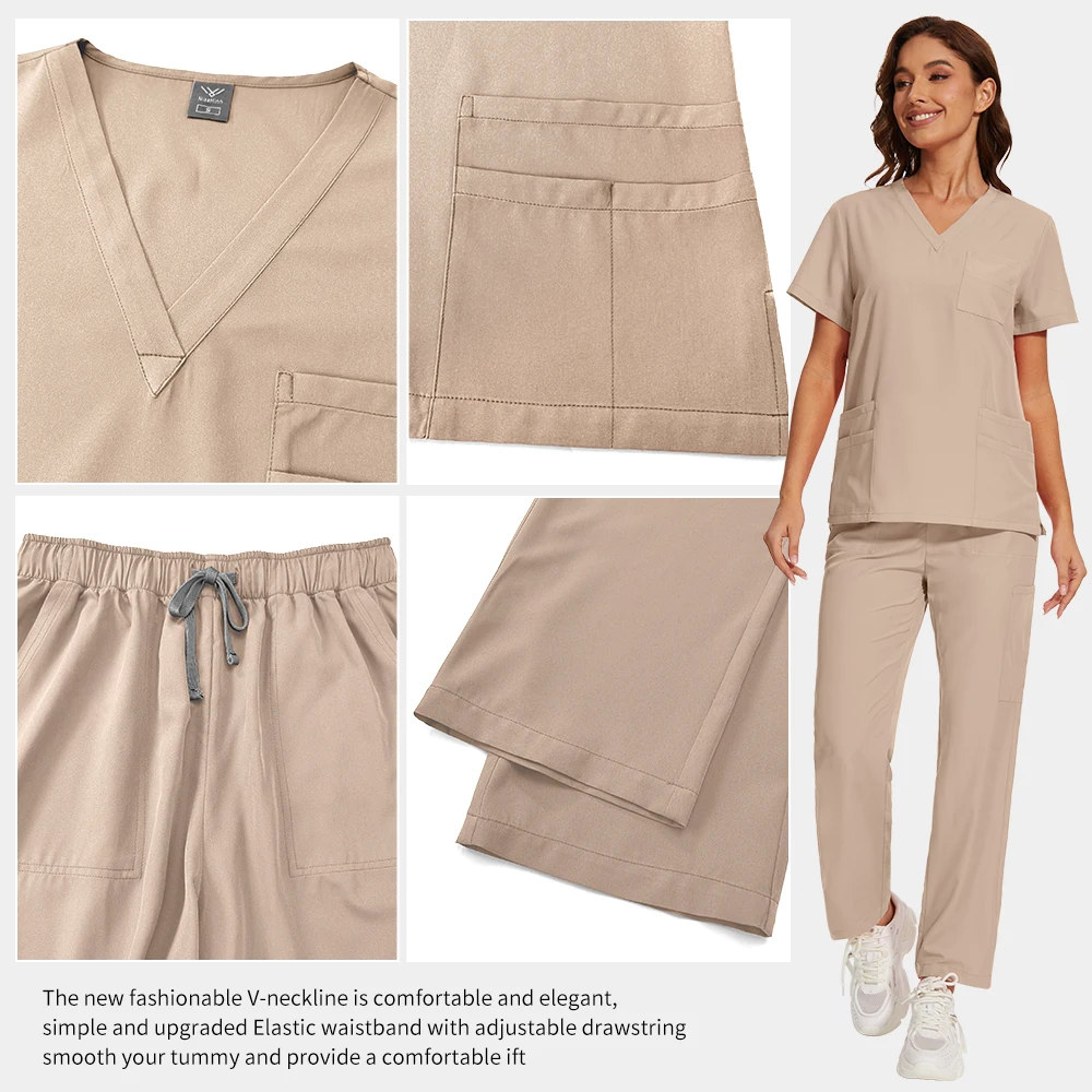 مرونة الخامس الرقبة قصيرة الأكمام بلايز السراويل دعوى غرفة العمليات الجراحية موحدة بالجملة الأسنان البيطرية فرك مجموعة زي العمل