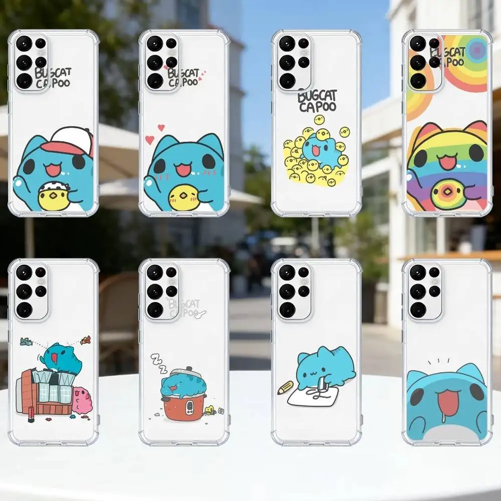 

Blue Cute Bugcat phone Case For Samsung S25,24,21,22,23,30,Ultra,20,Plus,Fe,Lite,Note Transparent Cover