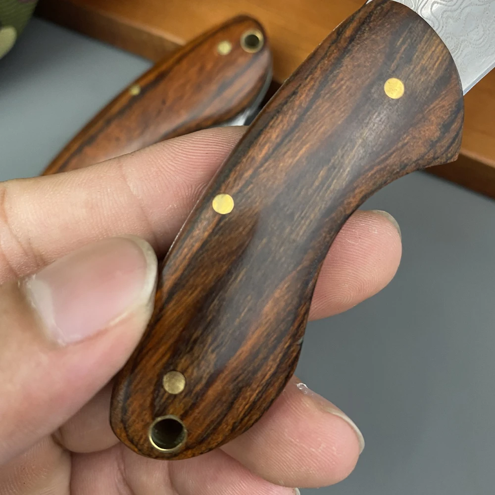 Stainless Steel Self Defense Folding Pocketknife, Wood Handle Portable Mini Keychain Unboxing Knife, Small Camping Pocket Knife