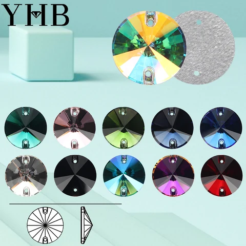 Стеклянные кристаллы YHB Rivoli для пошива - 10 мм, многоцветные — изображение продукта