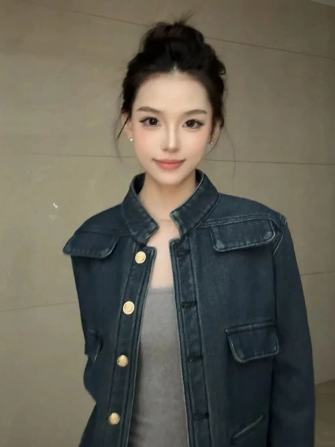 

Ретро Faionable ort Denim Jaet Sli Cact 2) Зимний верхний дизайн на пуговицах Свободный крой Long Sve Pure Color