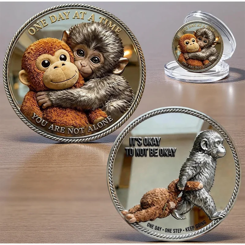 Hot Sell Cute Monkey Hugging Commemorative Coin Exquisite 3D Relief Craftsmanship For Collection Commemoration As Souvenir Gift