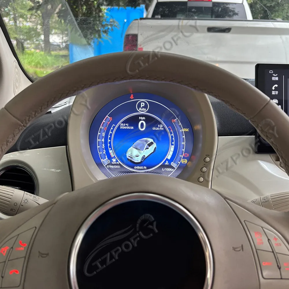 

7 Inch Round Screen LCD Speedometer Car Dashboard For Fiat 500 2007-2024 Digital Cluster Virtual Cockpit Panel GPS Instrument