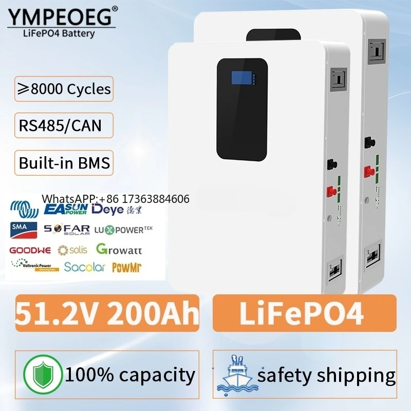 

51.2V 100Ah/200Ah Brand New Grade A LiFePO4 Battery Pack 100% Full Capacity 5KWh/10KWh Built-in BMS Deep Cycles Solar Power Bank