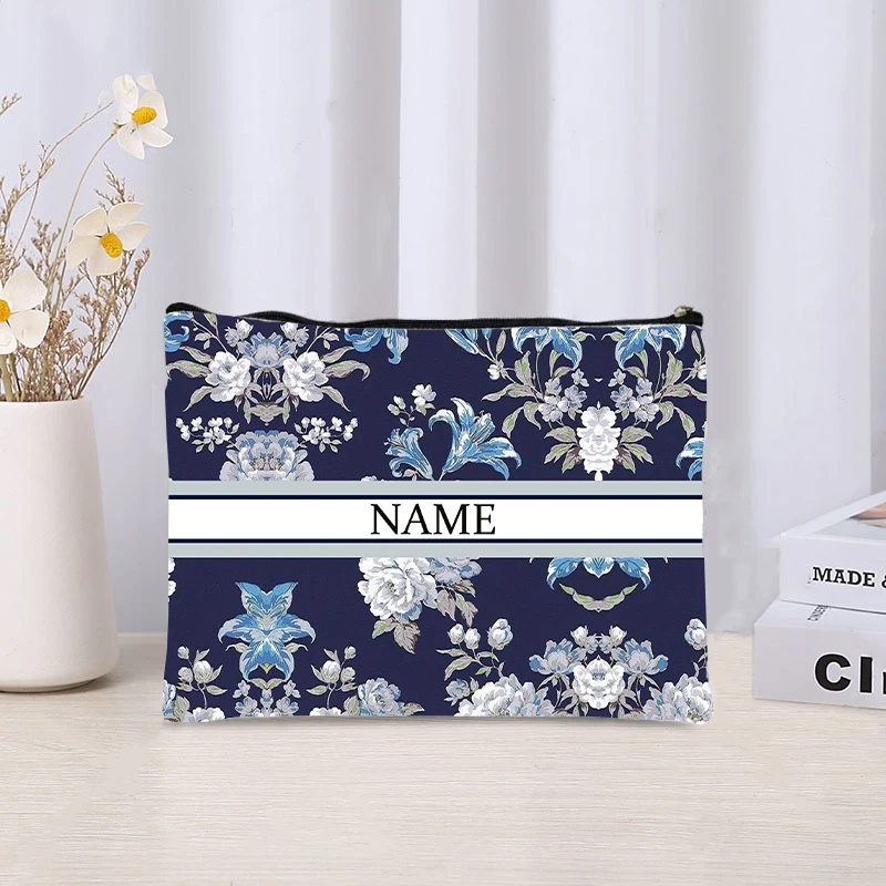 New Watercolor Full Print Custom Name Cosmetic Bag Creative Design Female Perfume Lipstick Storage Bag Travel Shopping Wallet