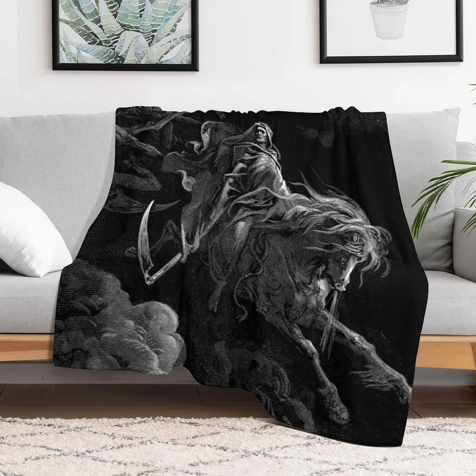 Gustave Dore Death on the Pale Horse Throw Blanket warm winter Luxury Designer Blankets