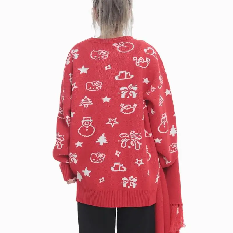 فتاة مرحبا كيتي سترة Kawaii أنيمي أزياء طالب عارضة جولة الرقبة الخريف والشتاء محبوك قميص البلوز قمم نمط جديد