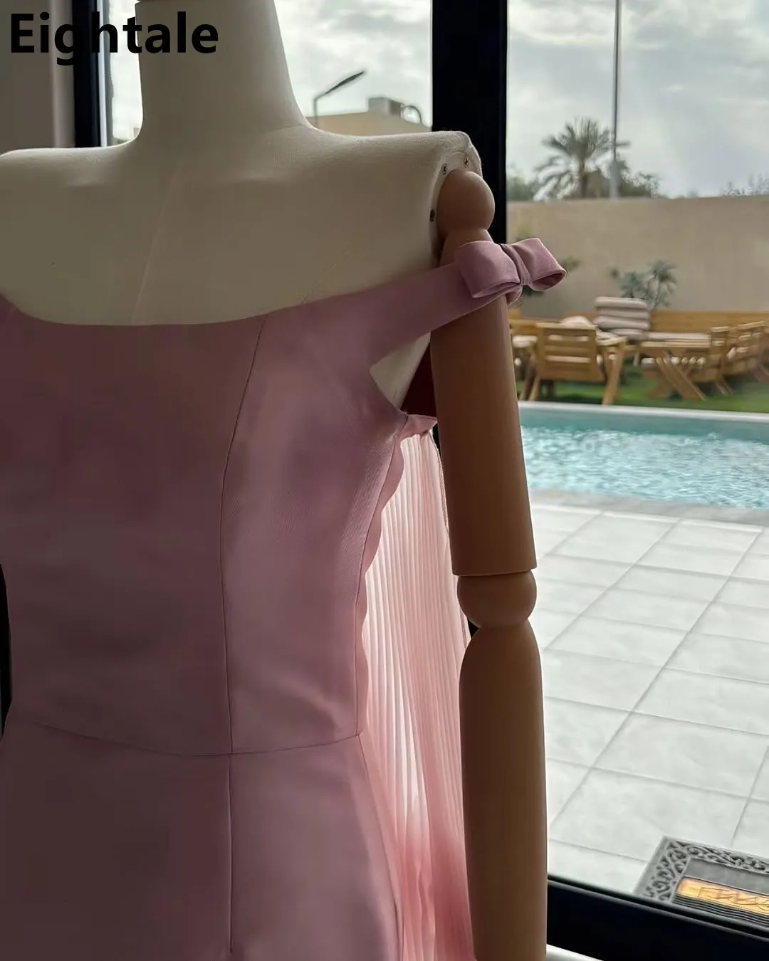 Eightale 2025-vestido de noche de sirena rosa con flores de lujo, vestido de fiesta de boda con hombros descubiertos, vestido de fiesta árabe saudí personalizado