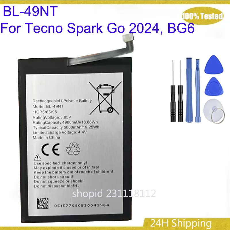 

3.85V 5000mAh BL-49NT For Tecno Spark Go 2024, BG6 Battery Bateria + Tools