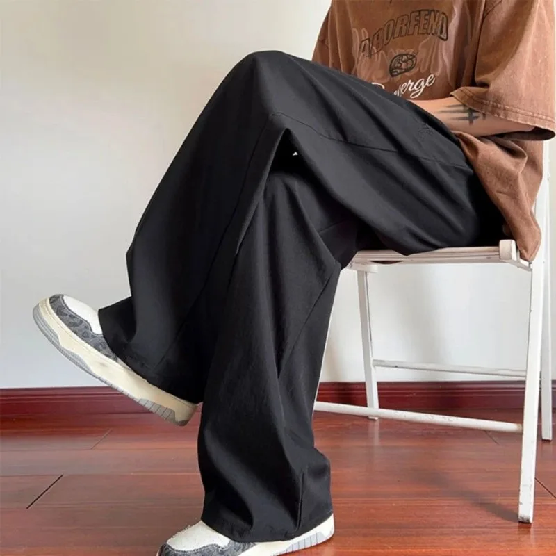 Wide Summer Thin Pocket Ice Silk Men's Casual Pants Baggy Cool Straight Punk Male Trousers Cooling Loose Low Price Stylish Y2k