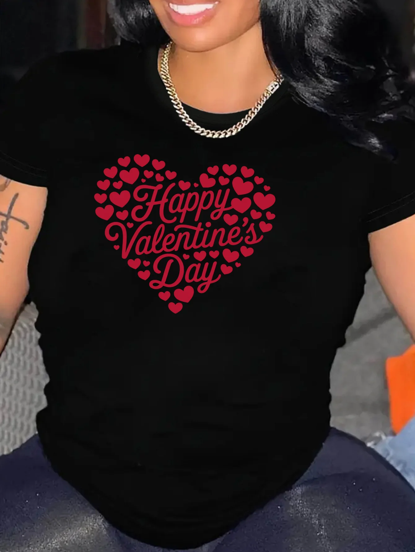 

Camiseta con estampado de corazón para el Día de San Valentín para mujercamiseta informal de manga corta Harajukucamisetas