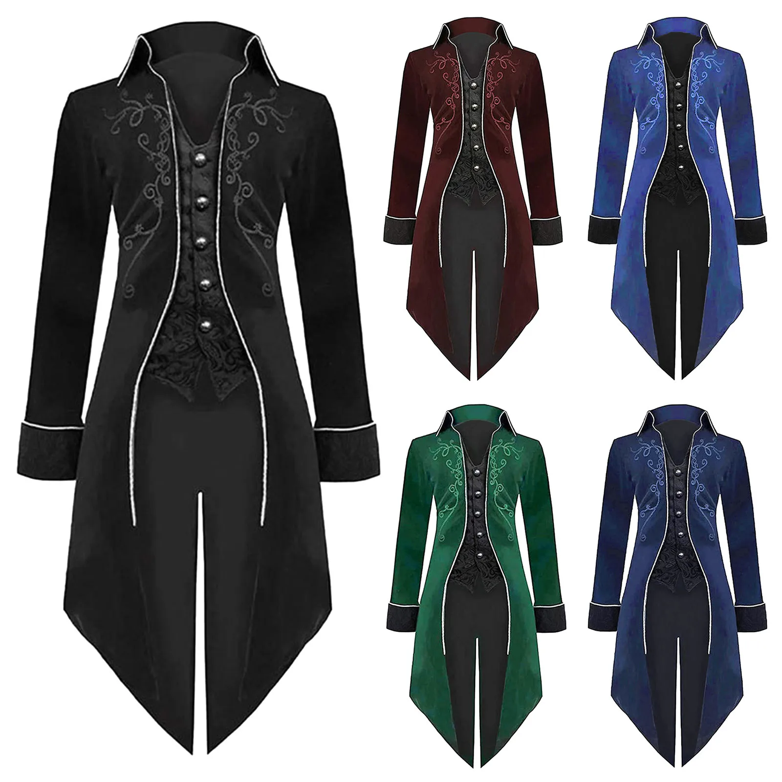 

Women Vintage Slim Medieval Retro Halloween Punk Cosplay Costume Gold Edge Coat Gothic Tailcoat Costume Medieval Belt Leather