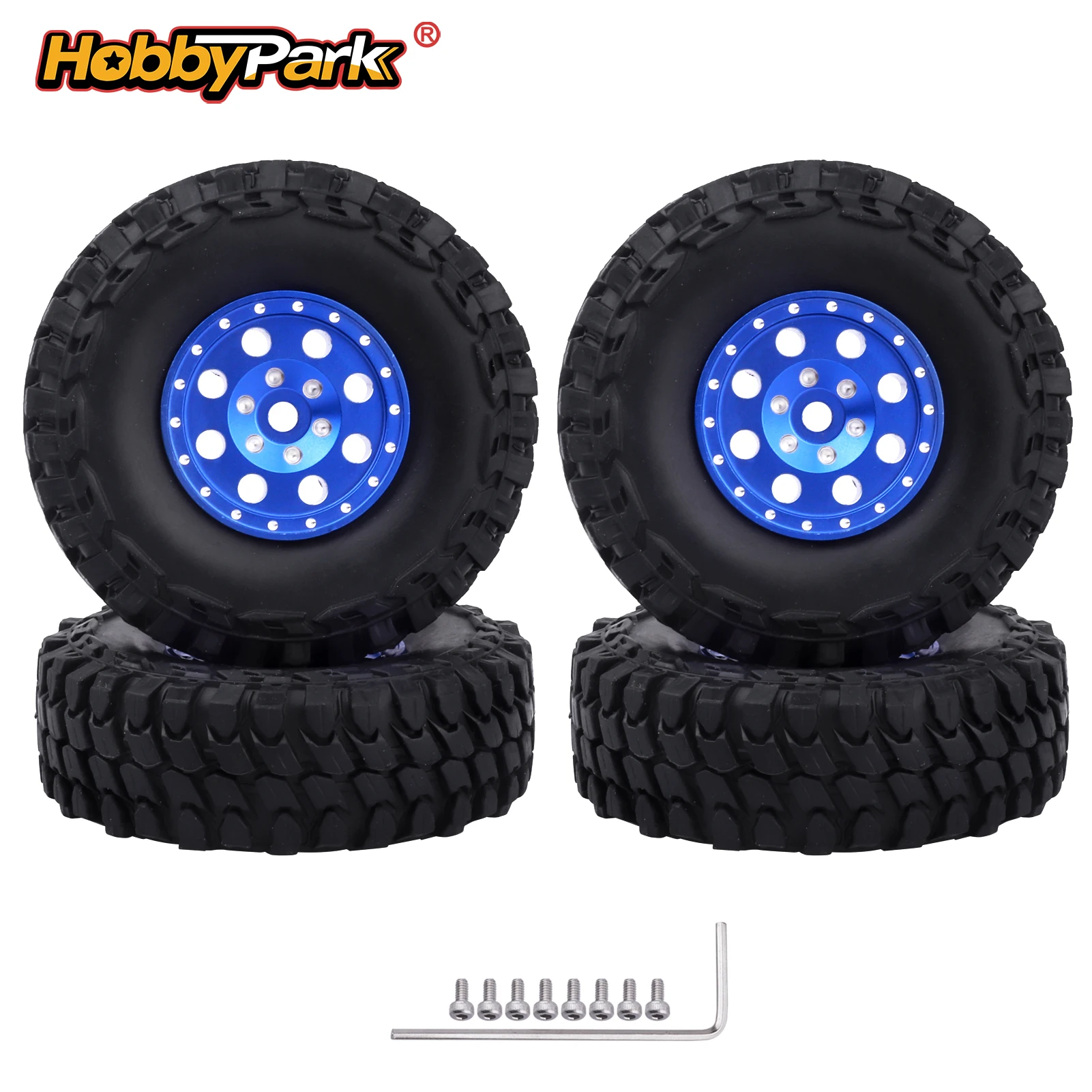 HobbyPark 1.0 Beadlock-Räder und -Reifen für 1/24 RC Crawler Axial SCX24 AXI90081 AXI00002 Upgrade-Teile 4 Stück